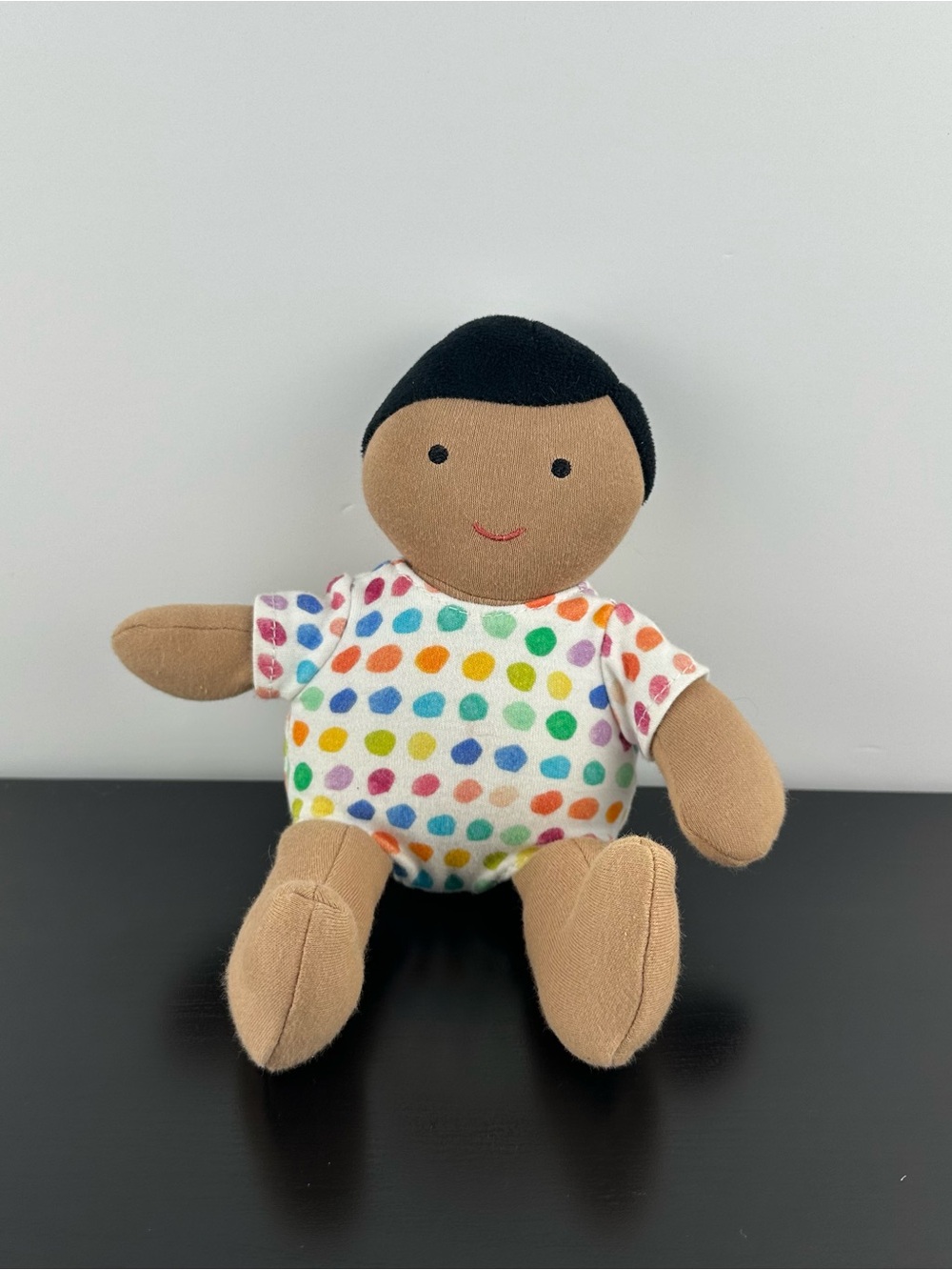 Lovevery Organic Cotton Baby Doll Plush Black Hair Dark Tan Skin Tone 8” rainbow